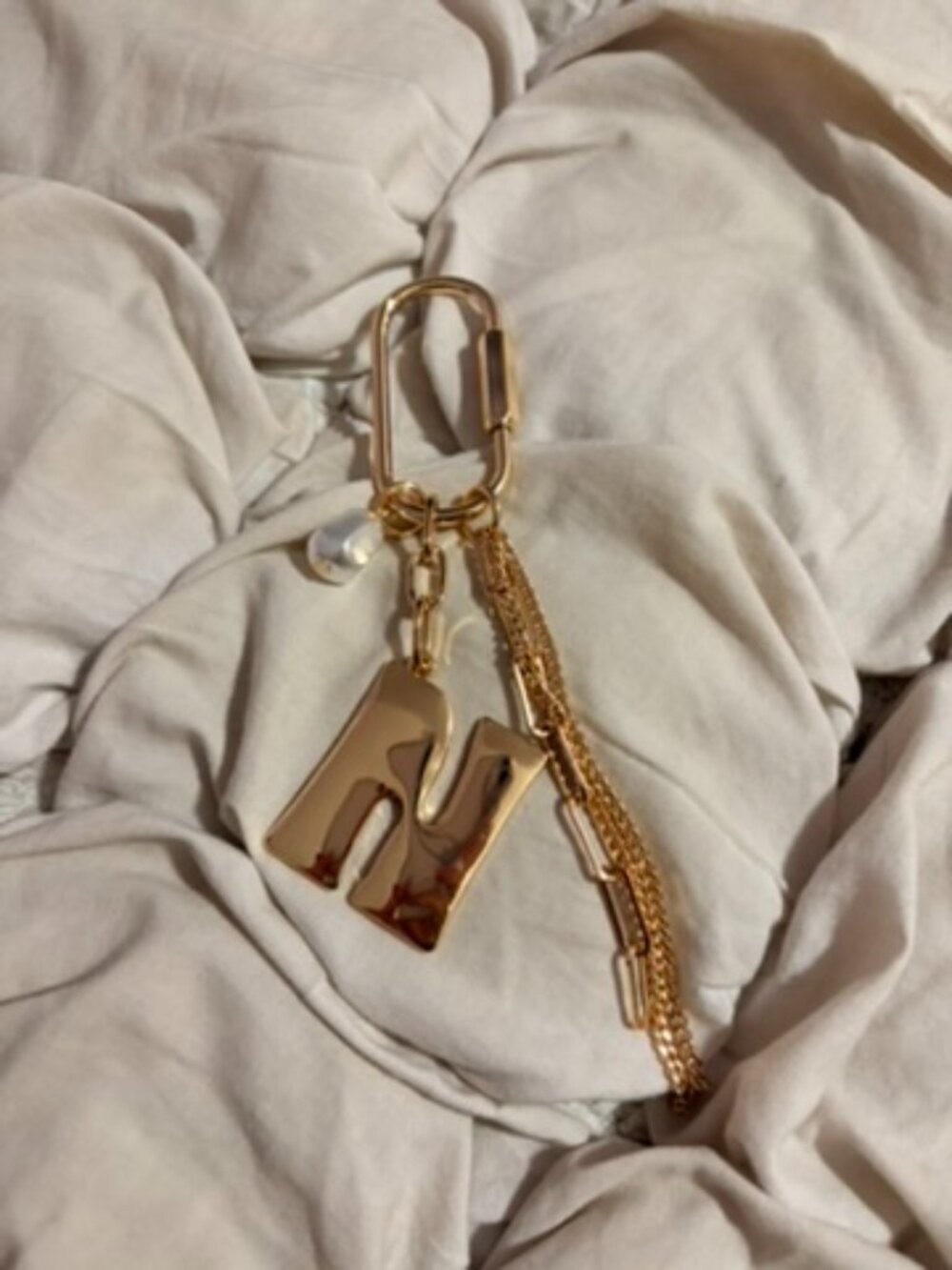 Free People Gold-Tone "N" Initial Chain & Pearl Bag Charm